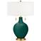 Color Plus Toby Brass 28" High Peacock Blue Table Lamp