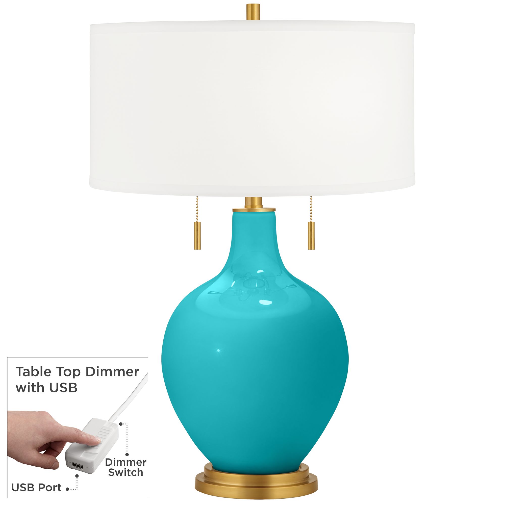 Image Color Plus Toby Brass 28" High Surfer Blue Table Lamp with USB Dimmer