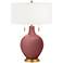 Color Plus Toby Brass 28" High Toile Red Table Lamp