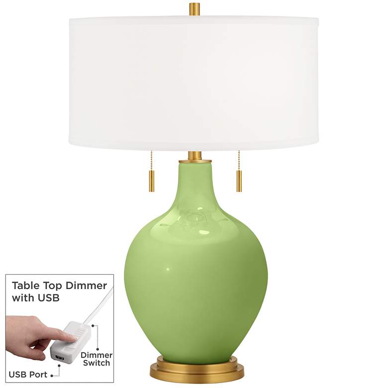 Image 1 Color Plus Toby Brass 28" Lime Rickey Green Table Lamp with USB Dimmer