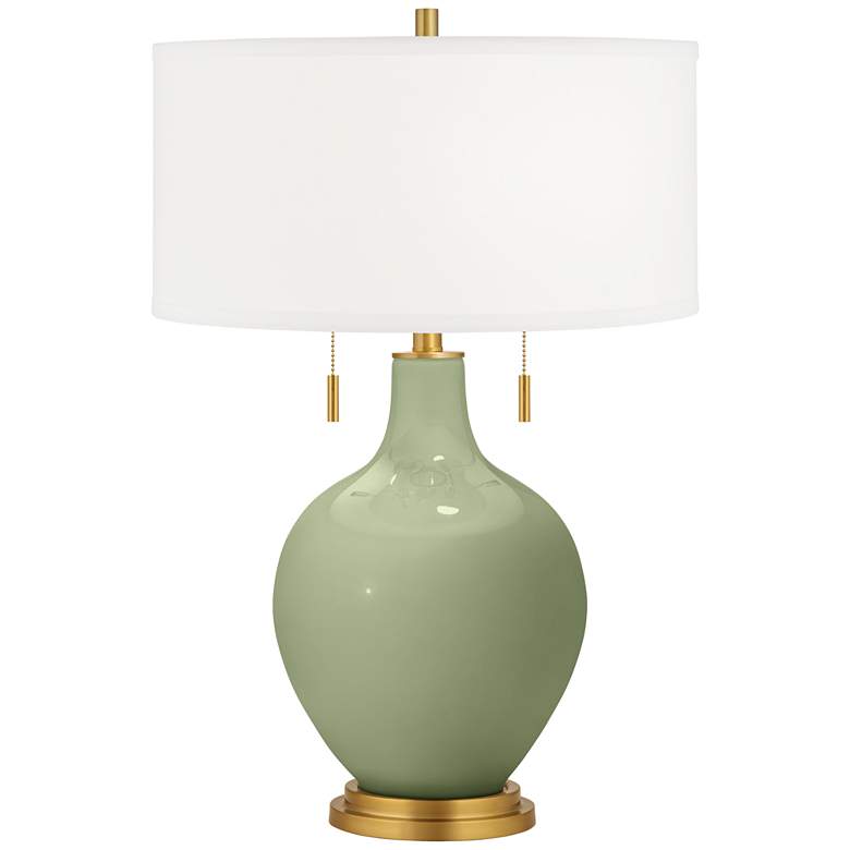 Image 1 Color Plus Toby Brass 28" Majolica Green Glass Table Lamp