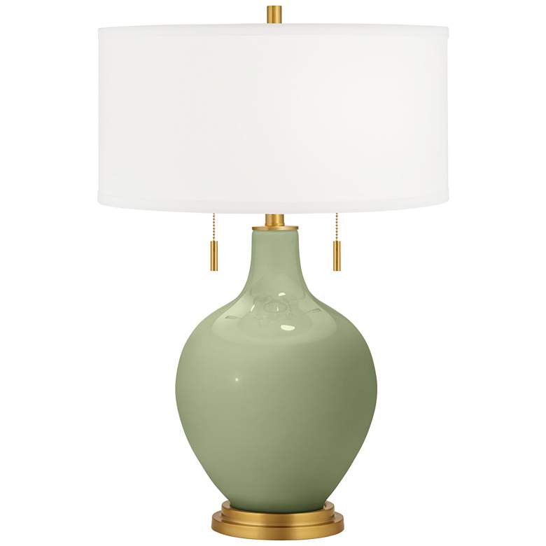 Image 2 Color Plus Toby Brass 28" Majolica Green Table Lamp with Dimmer