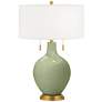 Color Plus Toby Brass 28" Majolica Green Table Lamp with Dimmer