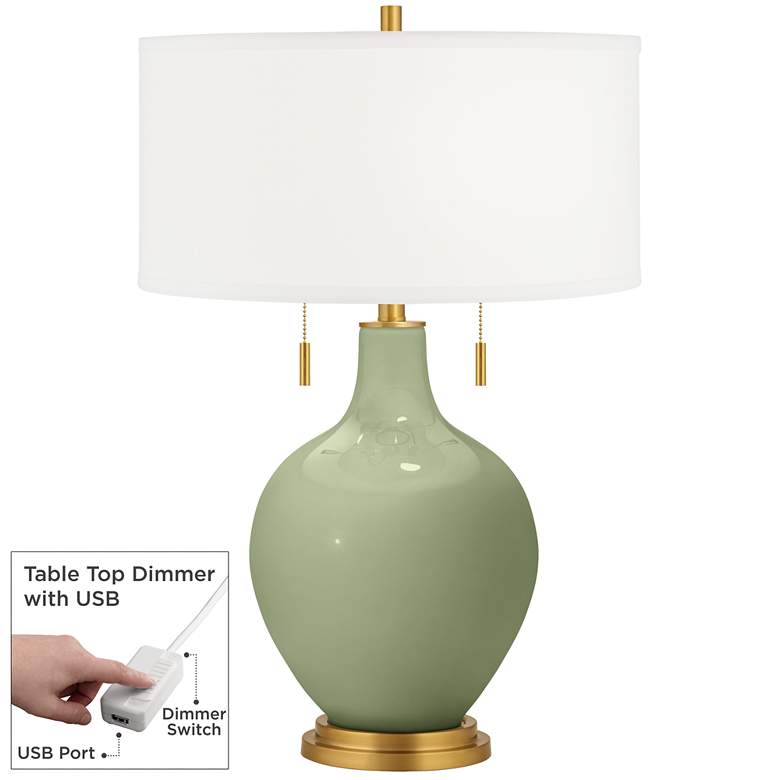 Image 1 Color Plus Toby Brass 28 inch Majolica Green Table Lamp with Dimmer