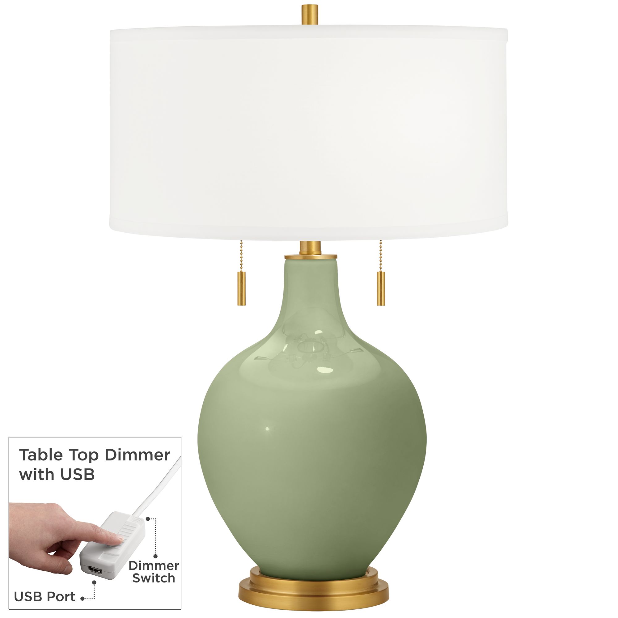 Image Color Plus Toby Brass 28" Majolica Green Table Lamp with USB Dimmer