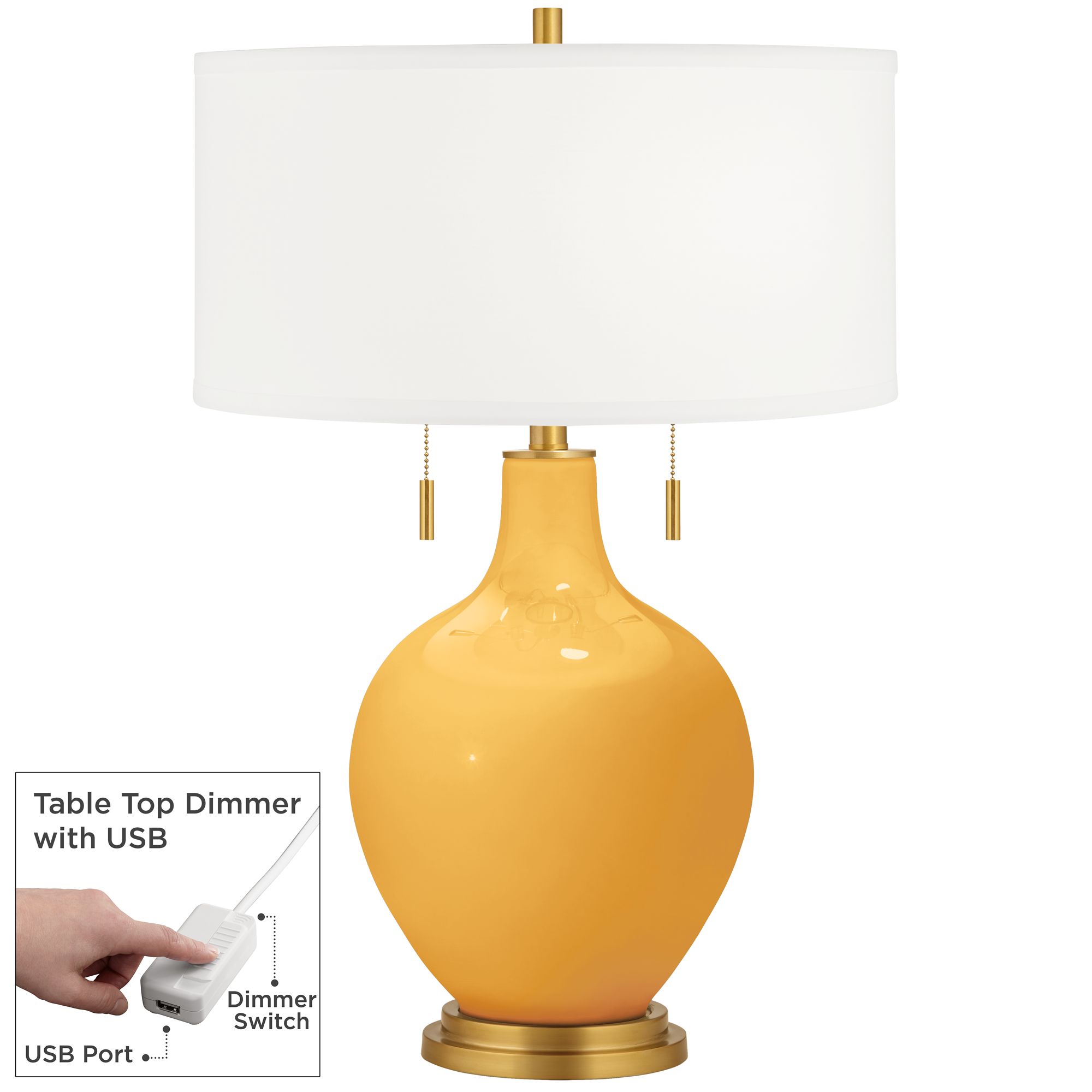 Image Color Plus Toby Brass 28" Marigold Yellow Table Lamp with USB Dimmer