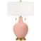 Color Plus Toby Brass 28" Mellow Coral Pink Table Lamp with USB Dimmer