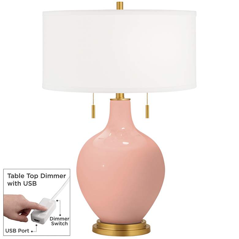 Image 1 Color Plus Toby Brass 28" Mellow Coral Pink Table Lamp with USB Dimmer