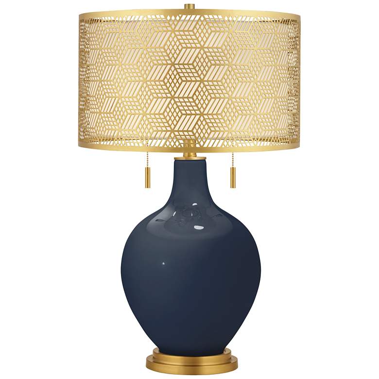 Image 1 Color Plus Toby Brass 28 inch Metal Shade and Naval Blue Table Lamp