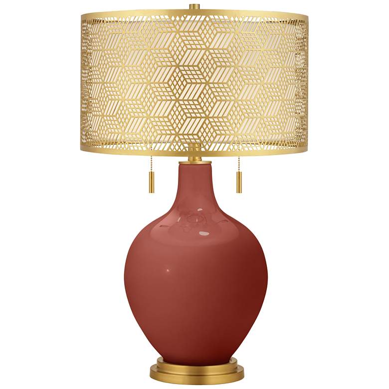 Image 1 Color Plus Toby Brass 28 inch Metal Shade Madeira Red Table Lamp