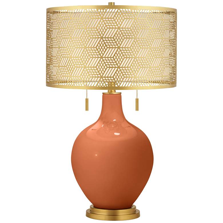 Image 1 Color Plus Toby Brass 28" Metal Shade Robust Orange Table Lamp