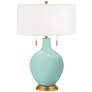 Color Plus Toby Brass 28" Modern Glass Cay Blue Table Lamp