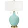 Color Plus Toby Brass 28" Modern Glass Cay Blue Table Lamp