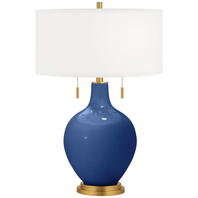 Image 1 Color Plus Toby Brass 28 inch Modern Glass Monaco Blue Table Lamp