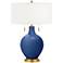Color Plus Toby Brass 28" Modern Glass Monaco Blue Table Lamp