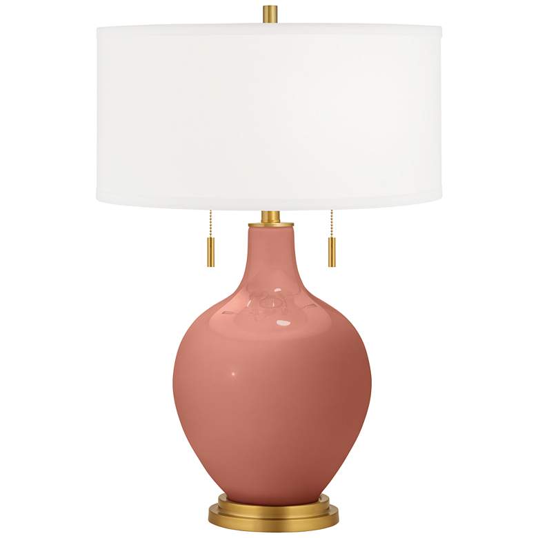 Image 1 Color Plus Toby Brass 28" Modern Glass Rojo Dust Red Table Lamp