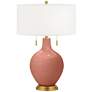 Color Plus Toby Brass 28" Modern Glass Rojo Dust Red Table Lamp