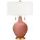 Color Plus Toby Brass 28" Modern Glass Rojo Dust Red Table Lamp