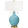 Color Plus Toby Brass 28" Nautilus Blue Table Lamp with USB Dimmer