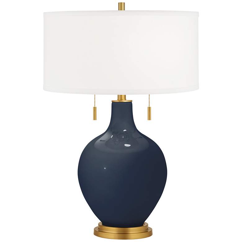 Image 1 Color Plus Toby Brass 28" Naval Blue Glass Table Lamp