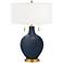 Color Plus Toby Brass 28" Naval Blue Glass Table Lamp