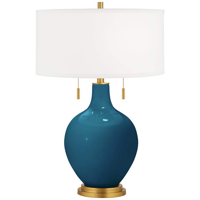 Image 1 Color Plus Toby Brass 28" Oceanside Blue Glass Table Lamp