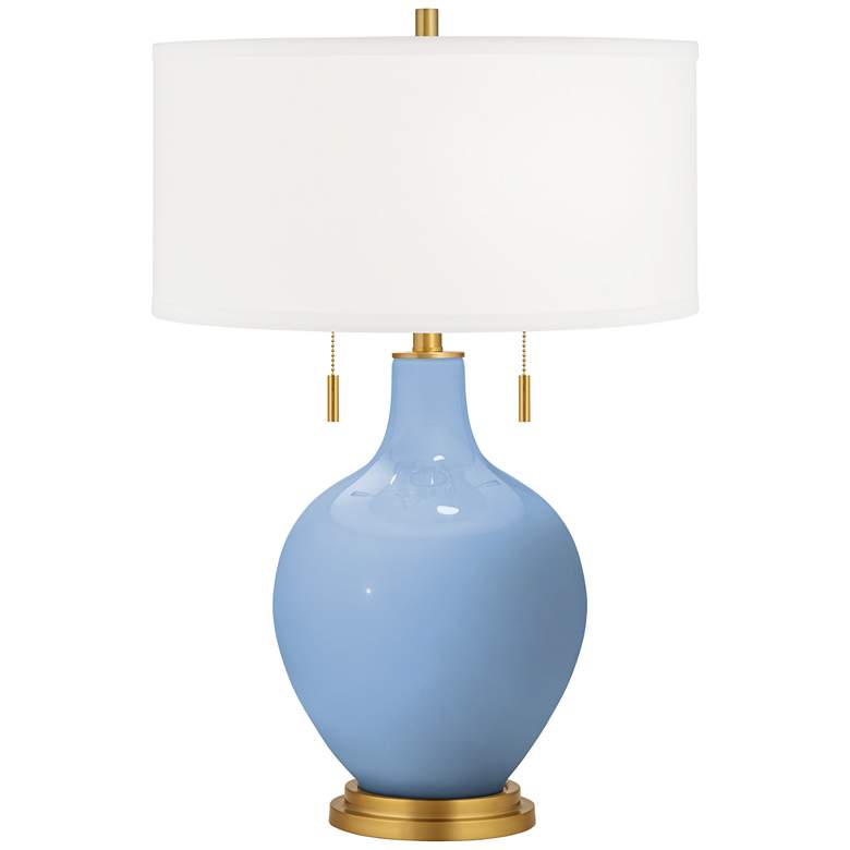 Image 1 Color Plus Toby Brass 28" Placid Blue Glass Table Lamp
