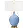 Color Plus Toby Brass 28" Placid Blue Table Lamp with USB Dimmer