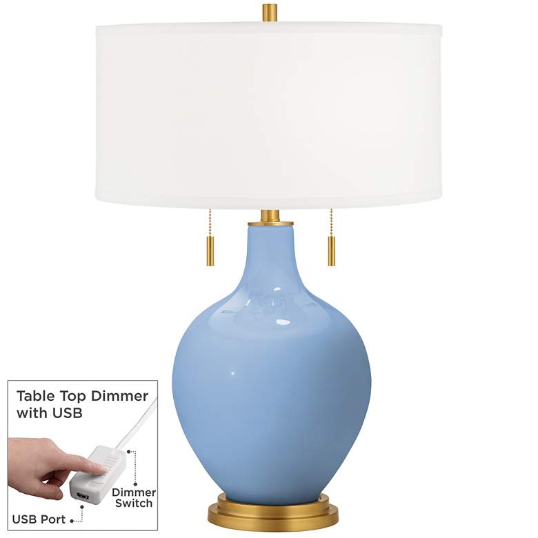 Image 1 Color Plus Toby Brass 28" Placid Blue Table Lamp with USB Dimmer