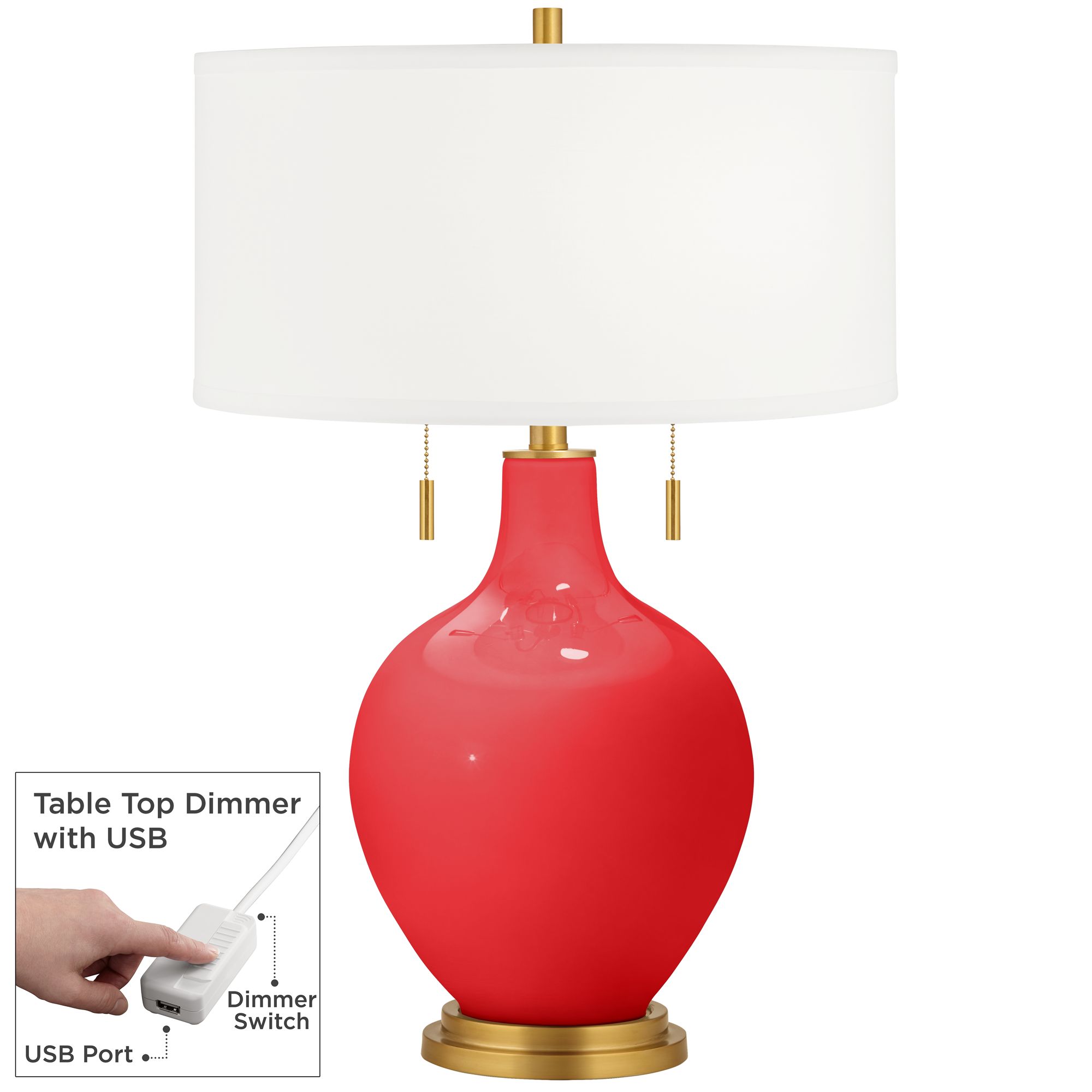 Image Color Plus Toby Brass 28" Poppy Red Table Lamp with USB Dimmer