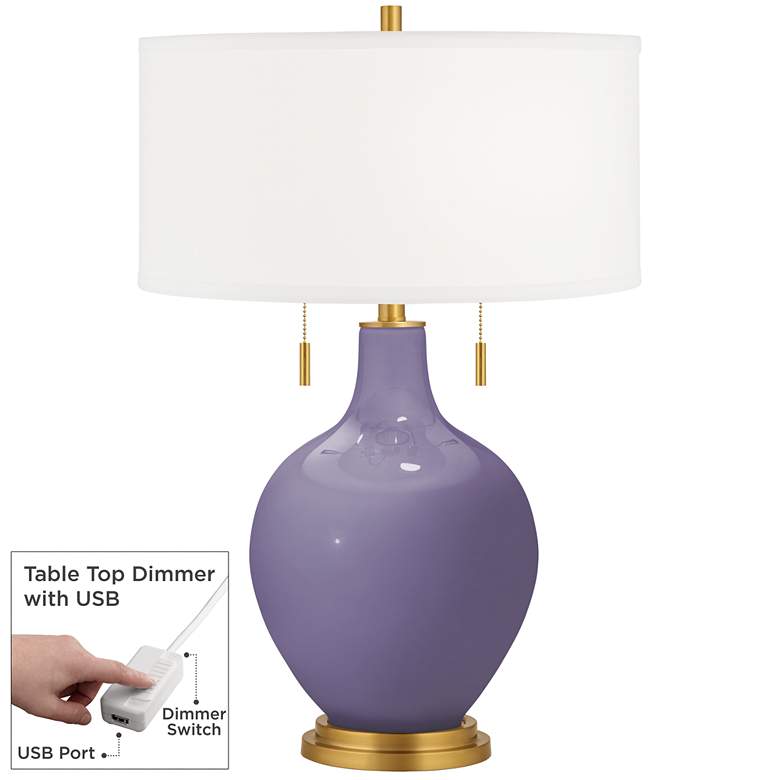 Image 1 Color Plus Toby Brass 28" Purple Haze Table Lamp with USB Dimmer