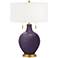 Color Plus Toby Brass 28" Quixotic Plum Purple Lamp with USB Dimmer