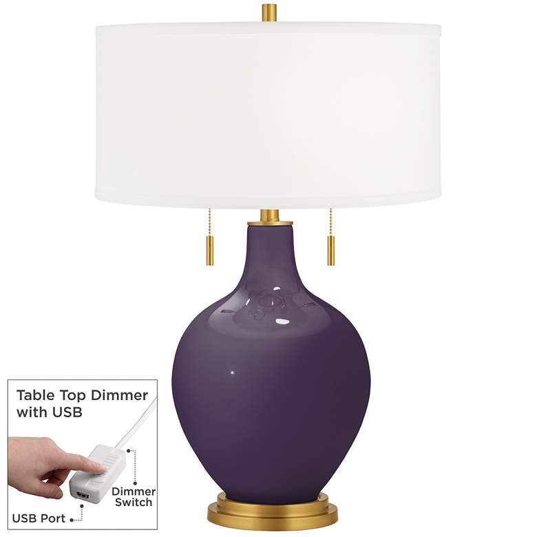 Image 1 Color Plus Toby Brass 28" Quixotic Plum Purple Lamp with USB Dimmer