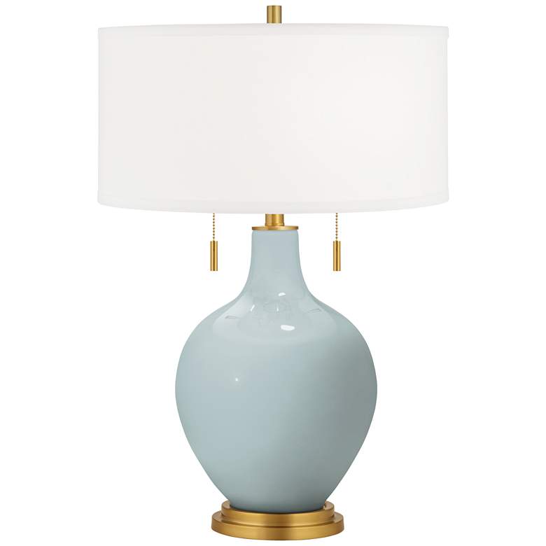 Image 1 Color Plus Toby Brass 28 inch Rain Blue Glass Table Lamp