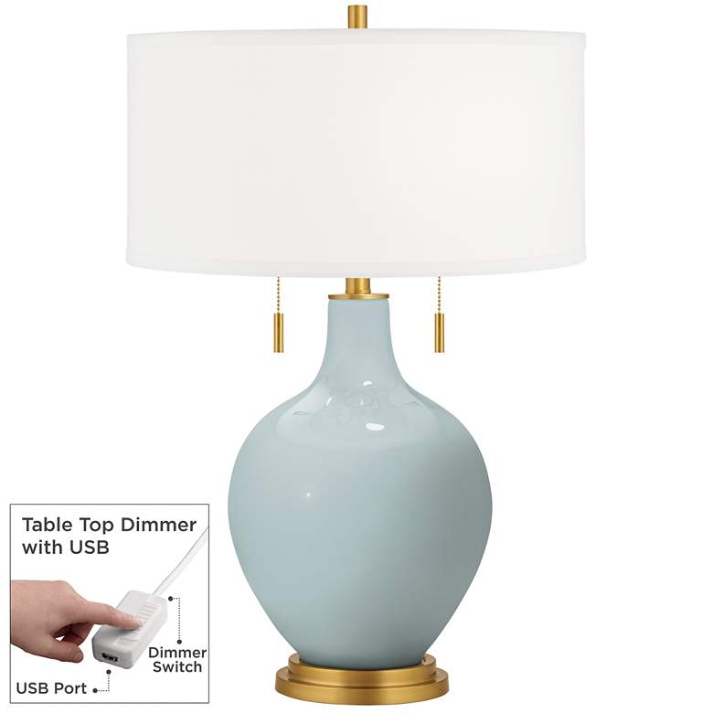 Image 1 Color Plus Toby Brass 28" Rain Blue Table Lamp with USB Dimmer