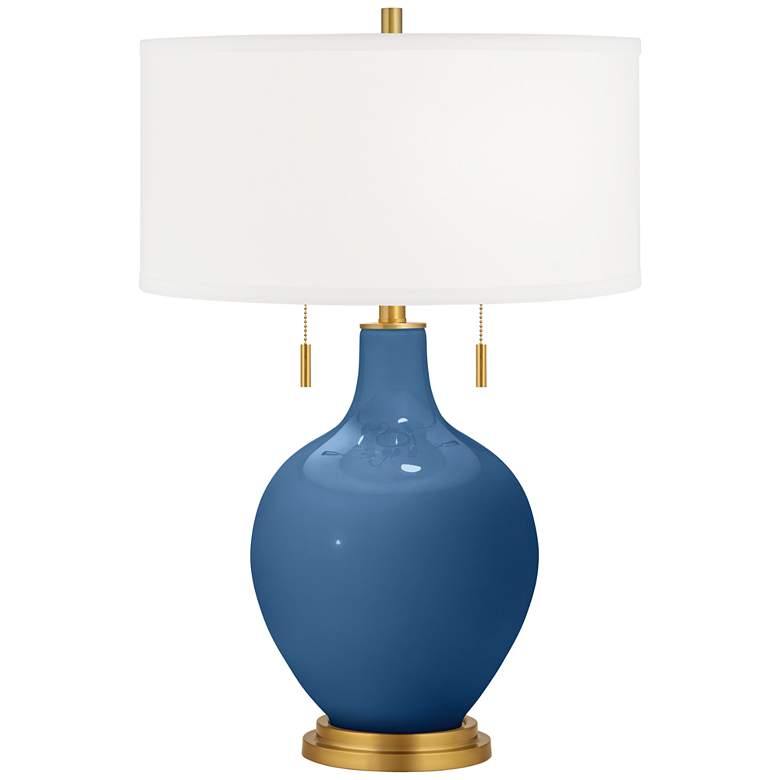 Image 1 Color Plus Toby Brass 28" Regatta Blue Glass Table Lamp