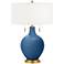 Color Plus Toby Brass 28" Regatta Blue Glass Table Lamp