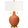 Color Plus Toby Brass 28" Robust Orange Table Lamp with USB Dimmer
