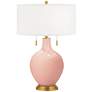 Color Plus Toby Brass 28" Rustique Pink Table Lamp with Dimmer