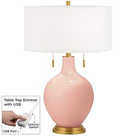 Image1 of Color Plus Toby Brass 28" Rustique Pink Table Lamp with Dimmer