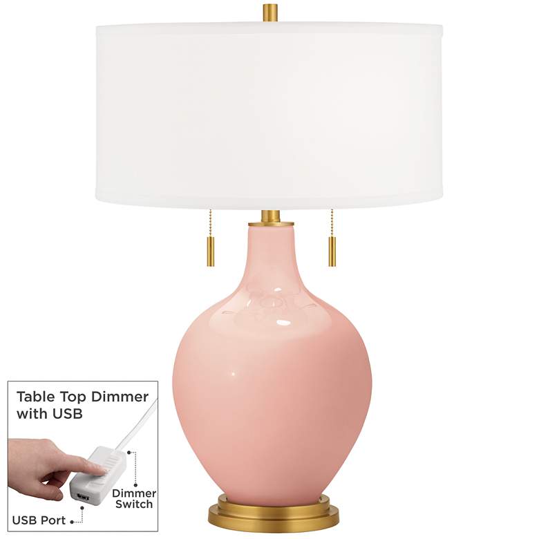 Image 1 Color Plus Toby Brass 28" Rustique Pink Table Lamp with Dimmer