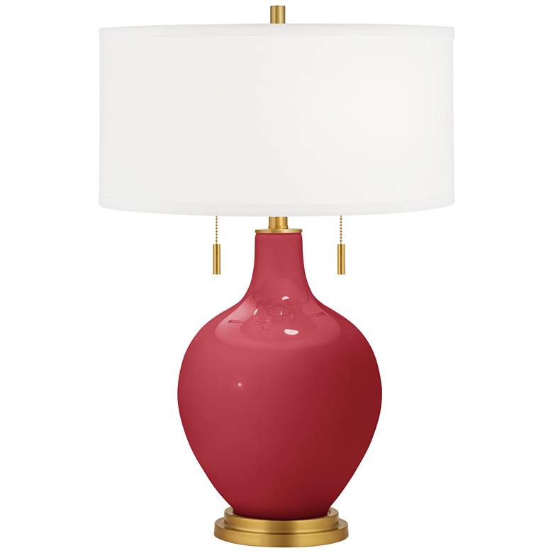 Image 1 Color Plus Toby Brass 28" Samba Red Glass Table Lamp