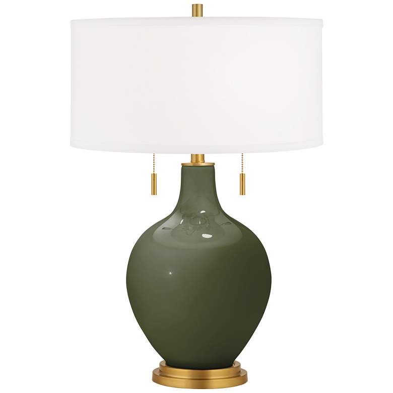 Image 1 Color Plus Toby Brass 28 inch Secret Garden Green Glass Table Lamp