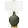 Color Plus Toby Brass 28" Secret Garden Green Glass Table Lamp