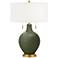 Color Plus Toby Brass 28" Secret Garden Green Lamp with USB Dimmer