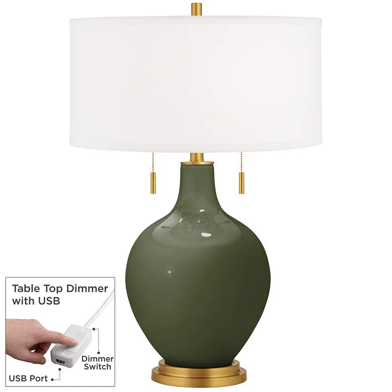 Image 1 Color Plus Toby Brass 28" Secret Garden Green Lamp with USB Dimmer