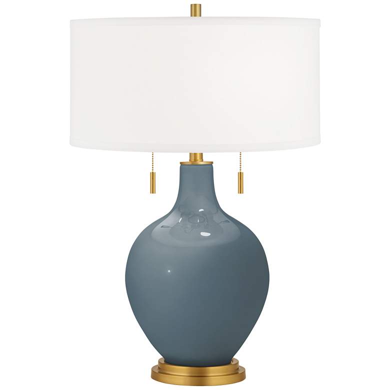 Image 1 Color Plus Toby Brass 28" Smoky Blue Glass Table Lamp