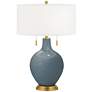 Color Plus Toby Brass 28" Smoky Blue Glass Table Lamp