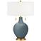 Color Plus Toby Brass 28" Smoky Blue Table Lamp with USB Dimmer