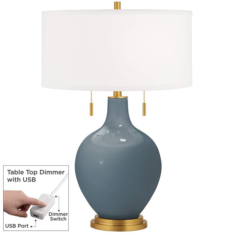 Image 1 Color Plus Toby Brass 28" Smoky Blue Table Lamp with USB Dimmer